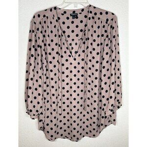 Torrid Top Women 1X Polka Dot Blouse Blush Pink Black Tie Front Georgette Shirt